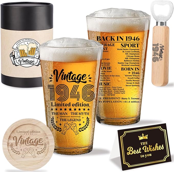 Funny 80th Birthday Gifts for Men 80 Year Old Birthday Gifts Vintage 1946 Beer Drinking Glass Happy Anniversary 80th Birthday Party Supplies Decoration for Beer Lover Boyfriend Dad Husband - 2026
