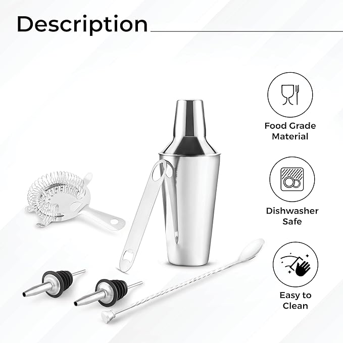AVADOR® Premium 7-Piece Stainless Steel Bar Set - Complete Cocktail Shaker & Bartending Tools for Home Entertaining | Includes Gift Box (7)