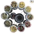 Smoke Camp Crafts Handcrafted Organic Loose Leaf Herbal Tea Gift Set with Stainless Steel Infuser, 10 Jars Caffeine Free Tisanes Variety Pack Assortment