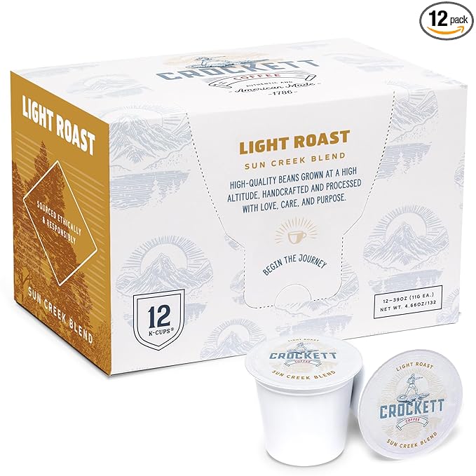 Crockett K Cups Coffee – Smooth Light Roast Coffee Pods with Bright Flavor, Clean Finish & Subtle Citrus Notes – Convenient Single Serve for Daily Clarity, Focus & a Lighter Brew That Lasts