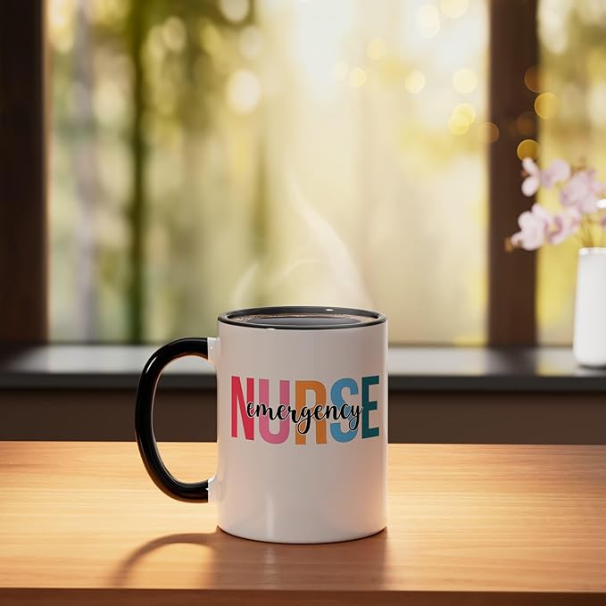 Emergency Nurse Mugs For Womens ER Nurse Gifts Ceramic Mug, Black/White