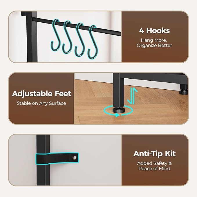 Huuger 31.5 Inch Bakers Rack with Power Outlets, Kitchen Microwave Stand with Storage, Coffee Bar with 4 Hooks, 3-Level Height Open Shelves, Grey