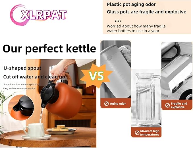 70oz constant temperature tea kettle, double-wall 304 stainless steel vacuum insulated tea kettle,ergonomic design, perfect for indoor and outdoor use (Brushed Silver)