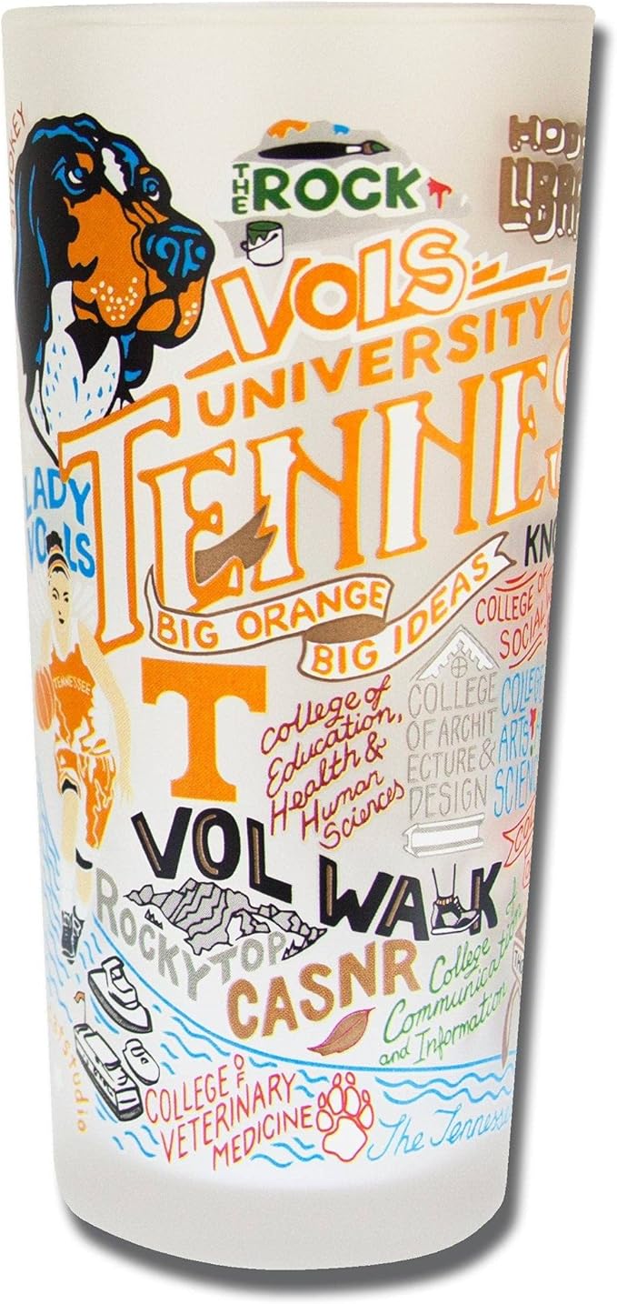 Catstudio Drinking Glass, University of Tennessee Glass Cup for Kitchen, 15oz Dishwasher Safe Tumbler for UT Alumni