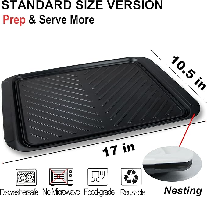 Grilling Prep and Serve Trays, 17 x10.5 inch BBQ Tray for Raw and Cooked Food, Melamine Serving Trays for Food, Set of 2, Black and White