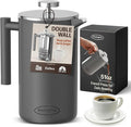 Stainless Steel French Press Coffee Maker Large 1.5 L(51 oz) Gray – Durable Double Walled Insulated Coffee Press Keeps Drinks Hot, Easy to Use and Clean Stylish Design for Rich Flavor