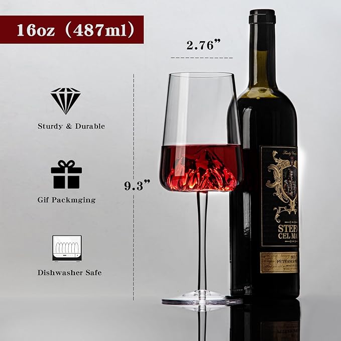 16oz Wine Glasses Set of 1,Clear with Mountain Design for Red Wine, White Wine Glasses,Suitable for Christmas Anniversary Party, Wedding and Home