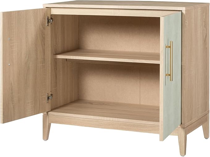 SANGO Shagreen 2-Door Cabinet, Natural Finish Storage Cabinet with Faux Shagreen Texture, Brass Handle, Adjustable Shelf, Timeless Luxury Design, Versatile Furniture for Living Room or Dining Room