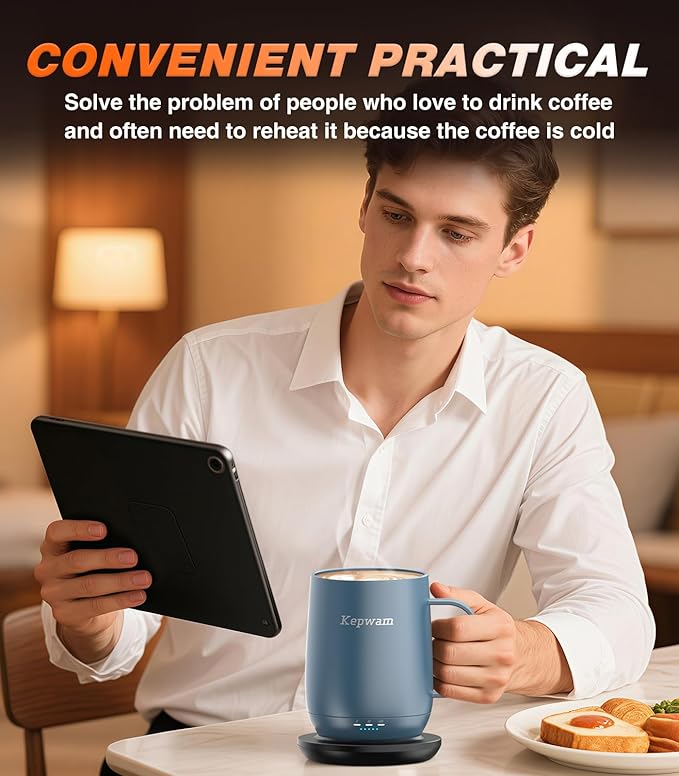 Self Heating Coffee Mug T2, 16oz Smart Heated Coffee Mug, 150 Min Battery Life - Hot up to 149℉ Temperature Control Coffee Mug Warmer, Gifts for Dad Mom (No APP)