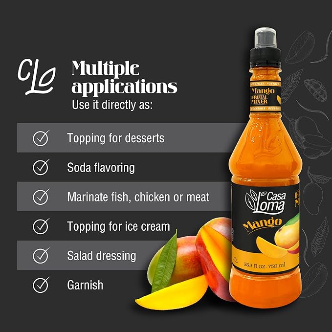 Casa Loma Premium Mango Syrup – 750 ml Authentic Colombian Gourmet Artisan Crafted Syrup Sauce for Beverages, Desserts, Cooking & Mixology, Made with Real Fruit, Vegan, Non-GMO, and Gluten-Free