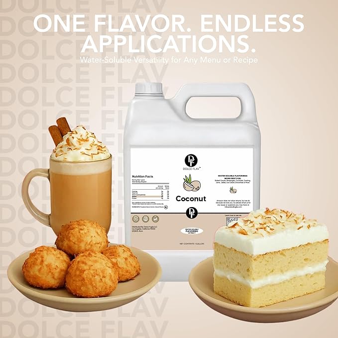 Dolce Flav Coconut Flavoring – 32 oz. – Premium Water-Based Extract for Ice Cream, Desserts, Boba, Beverages & Baked Goods | Ideal for Tropical-Inspired Menus & Commercial Kitchens