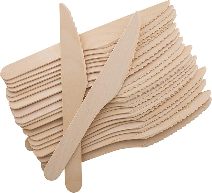Disposable Wooden Forks -Pack of 100, 6.5" Length-Biodegradable, Natural Wooden Utensils, Great for Parties,Camping,Weddings&Dinner Events (Knives)