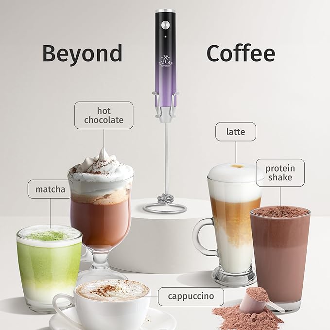 Zulay Kitchen Lux Electric Milk Frother Rechargeable Handheld - Powerful 2-Speed Motor, Waterproof, 2000mAh Battery - Lux Coffee Frother for Protein Powder, Drink Mixer Wand & Matcha Mixer