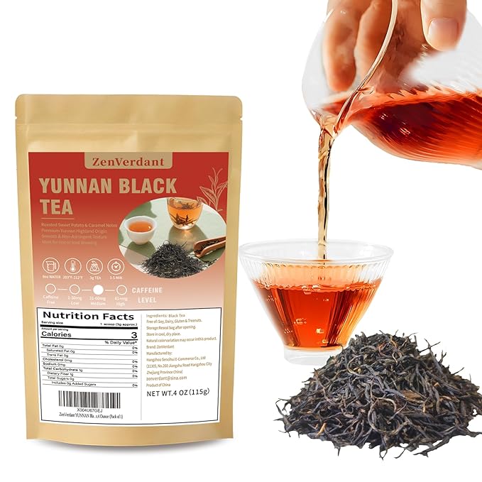 ZenVerdant Gourmet Yunnan Black Tea | Premium Loose Leaf Breakfast Tea | Fresh Harvest & Resealable Bag