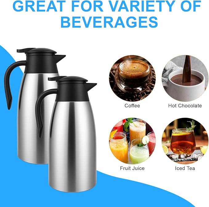 4 PCS 68 Oz Thermal Coffee Carafe with 4 PCS Brushes, 316L Stainless Steel Double Walled Vacuum Insulated Coffee Carafes for Keeping Hot 12 Hours, Cold 24 Hours, Carafe for Hot Liquids, Beverages