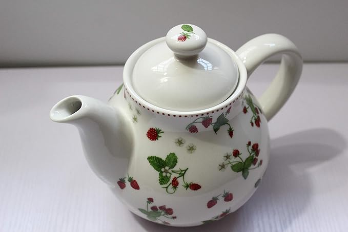 Porcelain Teapots,Lovely Strawberry Design Tea Pot for Tea or Coffee,Ceramic Teapot with Lids,Home and Kitchen Dining Serveware Pot,Beige