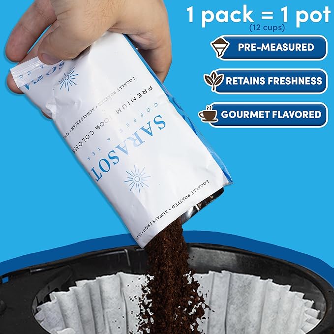 Coffee Packets – 2oz Pre-Measured Colombian Packs, 100% Colombian Ground Medium Roast, Single-Pot Brew Pouches for 12 Cup Makers (36 Count)