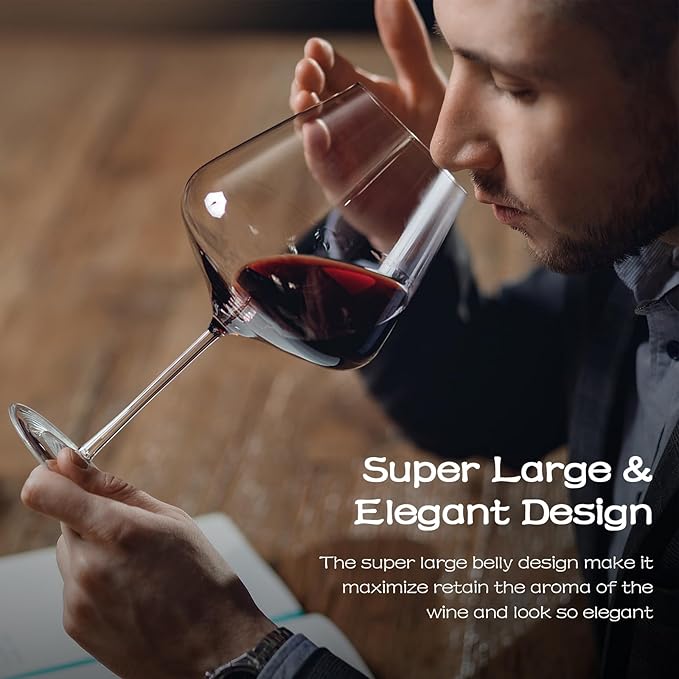 Chouggo Super Large 28Oz Wine Glasses Set of 4, Hand Blown Crystal Red Wine or White Wine Burgundy Glass, Hand Crafted by Artisans - Gifts for Women, Men, Wedding, Anniversary, Christmas, Birthday