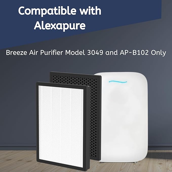 Nispira AP-B102 True HEPA Carbon Replacement Filter Compatible Alexapure Breeze Air Purifier 3049, 2 Packs