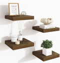 Fun Memories Floating Shelves for Wall - 7.5 Inch Square Shelves with Invisible Brackets, Brown Small Wall Shelf for Living Room, Bathroom, Bedroom, and Kitchen Decor，Set of 4