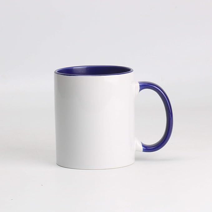 11oz White Ceramic Sublimation Coffee Mug With Solid Colors Inside and Handle, Mixed 6 Colors of Black, Red, Blue, Yellow, Green and Pink, Case of 36