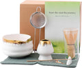 Spouted Matcha Bowl – 7-Piece Matcha Whisk Set, Golden-Textured White Porcelain Matcha Utensils, for Home Use & Matcha Enthusiasts