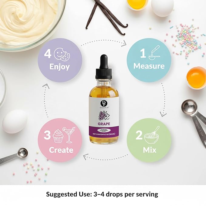 Dolce Flav Grape Extract – 2 Ounce Oil-Soluble Kosher, Sugar-Free, Concentrated Fruit Flavor for Candy, Chocolates & Desserts, Includes Measured Dropper
