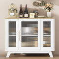 GarveeHome 36 Inch Coffee Bar Buffet Cabinet with Fluted Glass Doors and Gold Handles, Modern Sideboard Storage with Adjustable Shelves, for Kitchen Dining Room Living Room Entryway