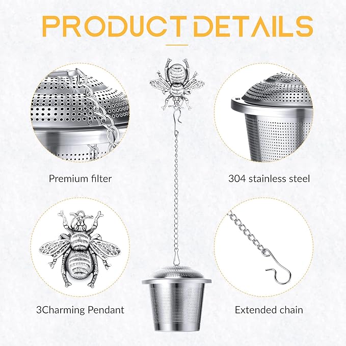 3 Sets Tea Infusers Steeper for Loose Leaf Tea Holder Stainless Steel Tea Ball Mesh Strainer Filters with Drip Trays and Pendant(Insects Style)
