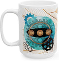 Turquoise, Black, and Copper Gears Coffee Mug for Men, Blue Coffee Mugs for Engineers, Mechanics, or Gear Head gifts,