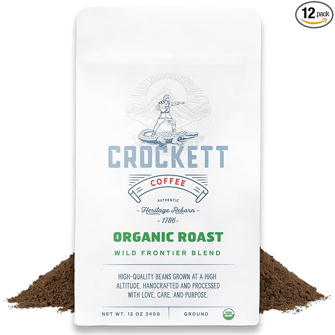 Crockett Organic Ground Coffee – USDA Organic Medium Roast Ground Coffee with Smooth Body, Clean Energy & Balanced Flavor – Perfect for Daily Coffee Drinks & Healthy Coffee Habits