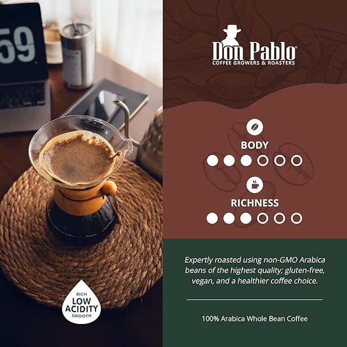 Don Pablo Colombian Supremo - Medium-Dark Roast - Whole Bean Coffee - Low Acidity