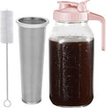 Cold Brew Coffee Maker Pitcher, Pink 64 Oz Heavy Duty Wide Mouth Glass Mason Jar pour spout Lid with Stainless Steel Filter for Iced Coffee, Ice Drinks