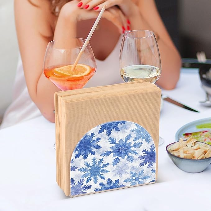 Christmas Watercolor Blue Snowflakes Napkin Holder for Table Paper Cocktail Napkin Holders for Kitchen Dinning Acrylic Dinner Napkin Dispenser for Dinner Home Decor Bar 1 Pack