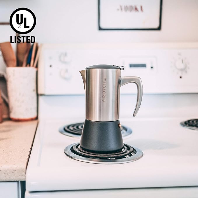 GROSCHE Milano Steel | 10 Espresso Cup | Stovetop Espresso Maker: Stainless Steel Moka Pot for Greca, Induction, Electric & Gas Stoves | Dishwasher Safe Stovetop Espresso Maker Moka Pot