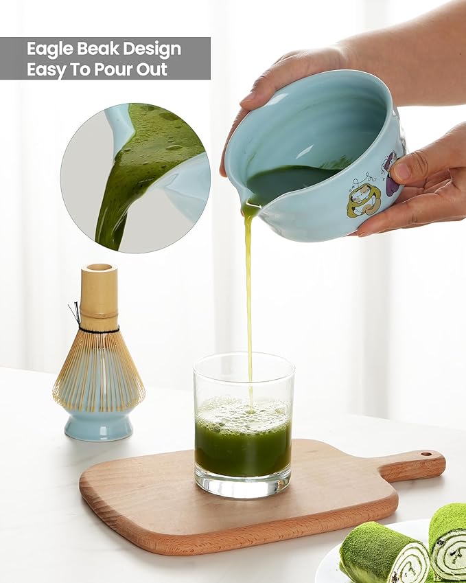 Matcha Whisk Set, 18OZ 7 Pcs Japanese Matcha Kit Includes Matcha Bowl with Spout, Bamboo Whisk, Chasen Holder, Stainless Sifter, Scoop and Rest, Tea Towel, Matcha Tea Set Home Kitchen Christmas