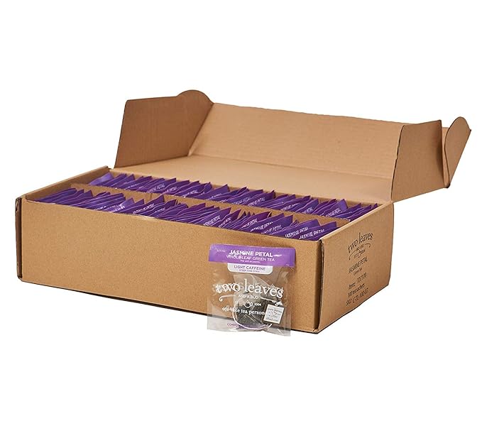 Two Leaves and a Bud Jasmine Green Tea Bags, 100 Count (Pack of 1) Whole Leaf Green Tea in Pyramid Sachet Bags, Compostable Sachets