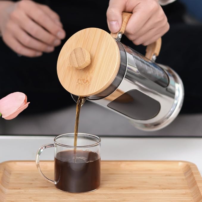 Sivaphe 8 cup French Press Coffee Maker No-Plastic, Borosilicate Glass Bamboo Lid and Handle Coffee Tea Press 34 oz