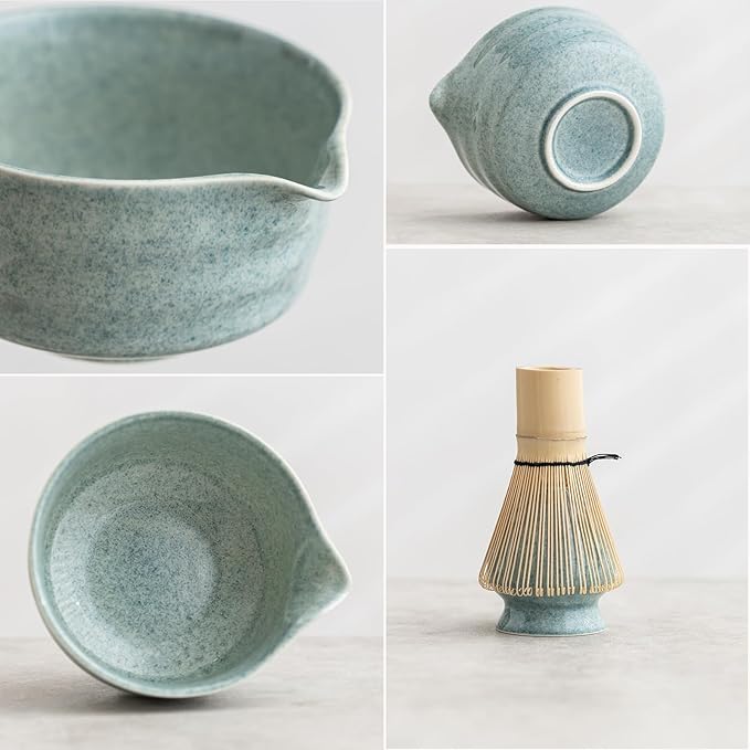 Matcha Kit Set, Matcha Whisk Set Includes Matcha Bowl And Holder, Bamboo Matcha Whisk, Scoop and Matcha Sifter, 17 oz Mottled Blue Glaze Ceramic Matcha Kit for Tea Lovers