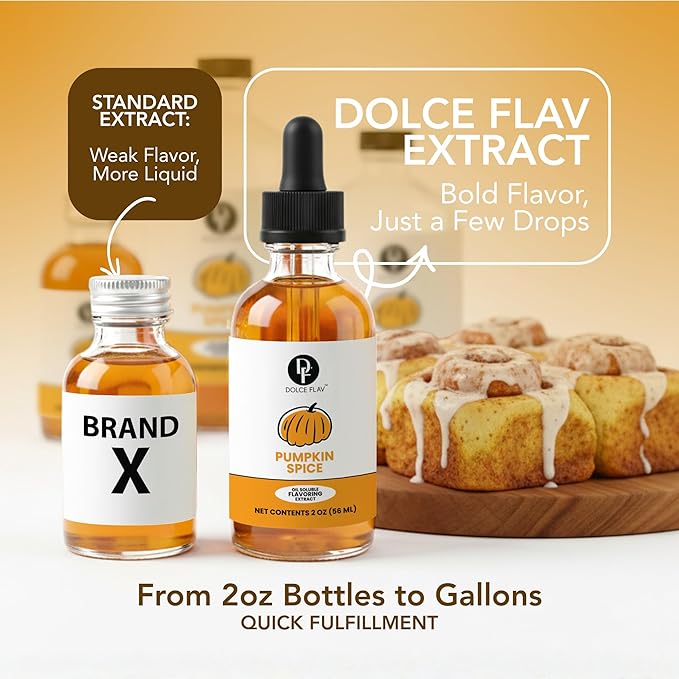Dolce Flav Natural Pumpkin Spice Extract – 2 Ounce Oil-Soluble Kosher, Sugar-Free, Concentrated Warm Pumpkin Spice Flavoring for Baking, Smoothies & Desserts, Includes Measured Dropper