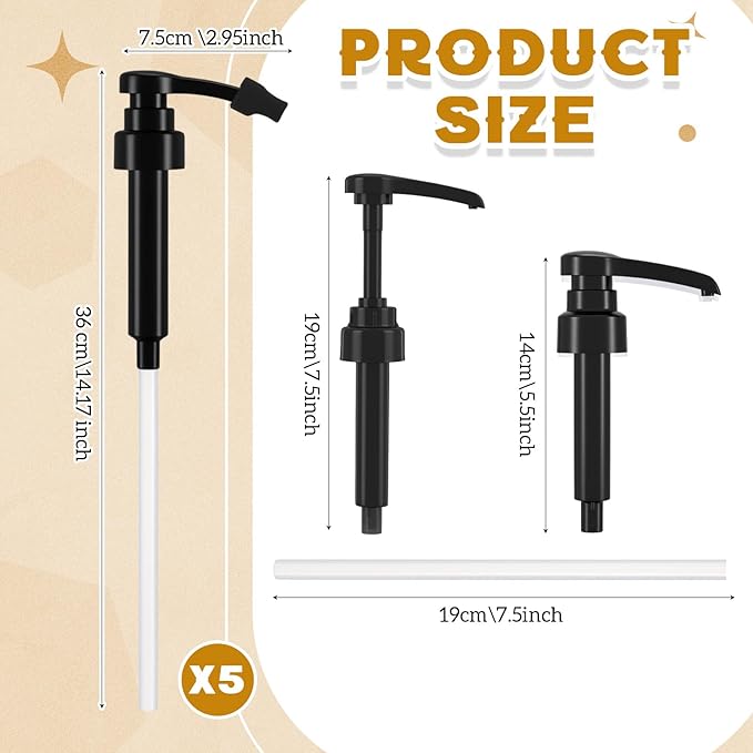 Nuogo 5 Pcs Coffee Syrup Pump Compatible with Monin 750ml (25.4 Fl Oz) Glass Bottles Flavor Syrup Pump Dispenser with Tip Covers (Black)