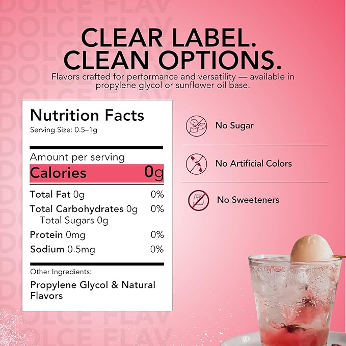 Dolce Flav Natural Lychee Extract – 2 Ounce Water-Soluble Kosher, Sugar-Free, Concentrated Exotic Lychee Flavoring for Beverages, Desserts & Baking, Includes Measured Dropper