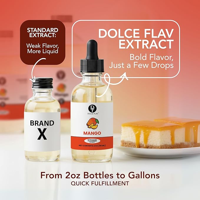 Dolce Foglia Mango Extract - 2 Ounce Water-Soluble Multipurpose Flavoring Ideal for Baked Goods, Beverages, Coffee, Desserts & Ice Cream - Mango Essence Perfect for Weight Management
