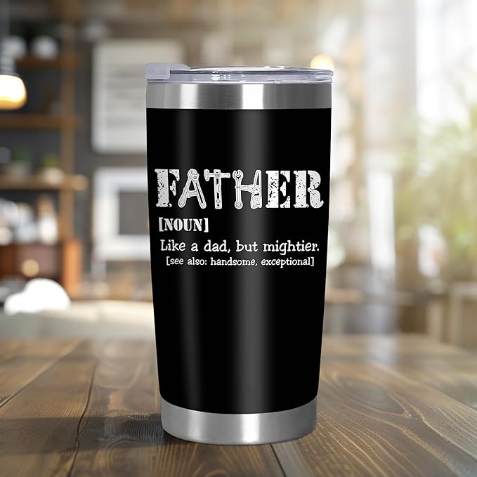 TEEZWONDER Christmas Birthday Gifts for Dad from Daughter Son - Stainless Steel Insulated Coffee Tumbler with Lid 20 oz - Funny Gifts for Dad, Husband Birthday Gift Ideas