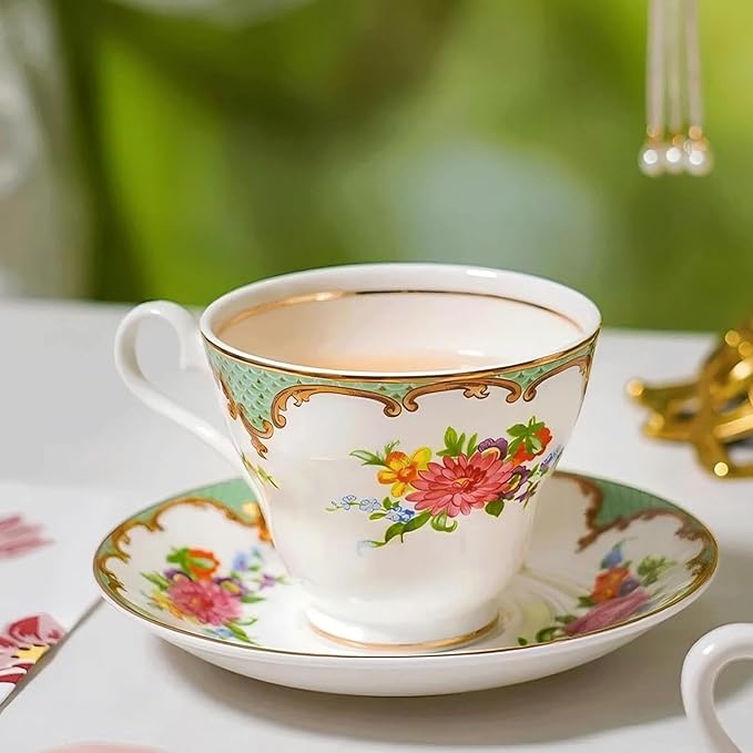 Aynsley Wilton Stratford Fine Bone China Teacup & Saucer - 6.8oz (200ml), Artistic Glazing, Christmas Gift for Tea Lovers, British Heritage
