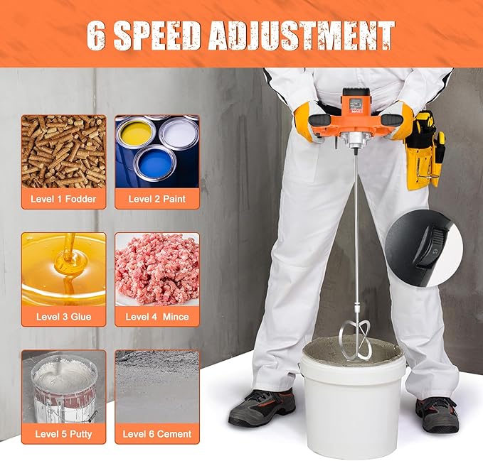 IMAYCC Handheld Concrete Mixer, Portable Cement Mixer,110V 6 Speed Mixing Drill, 2100W Drill Mixer for mud,Motar,Paint, Grout, Plaster,Thinset etc.
