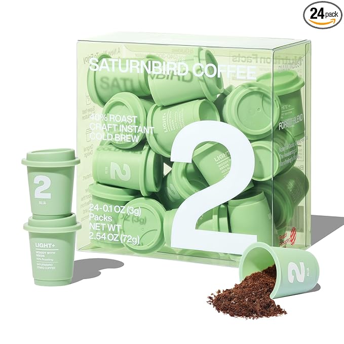 SATURNBIRD Instant Coffee Cold Brew，Coffee Packets of Light-Medium Roast, 100% Arabica, Enjoy Hot/Cold Freeze Dried Iced Coffee, 24 Single Servings for Home, Travel, Office (NO.2)