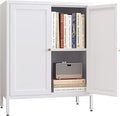 Small 2 Transparent Door Metal Storage Side Buffet Cabinet for Bed Room,Living Room,Entryway,Hallway,Home,Hotel,Office,Garage,Kitchen,1 Removable Shelf. (Square Door, White)