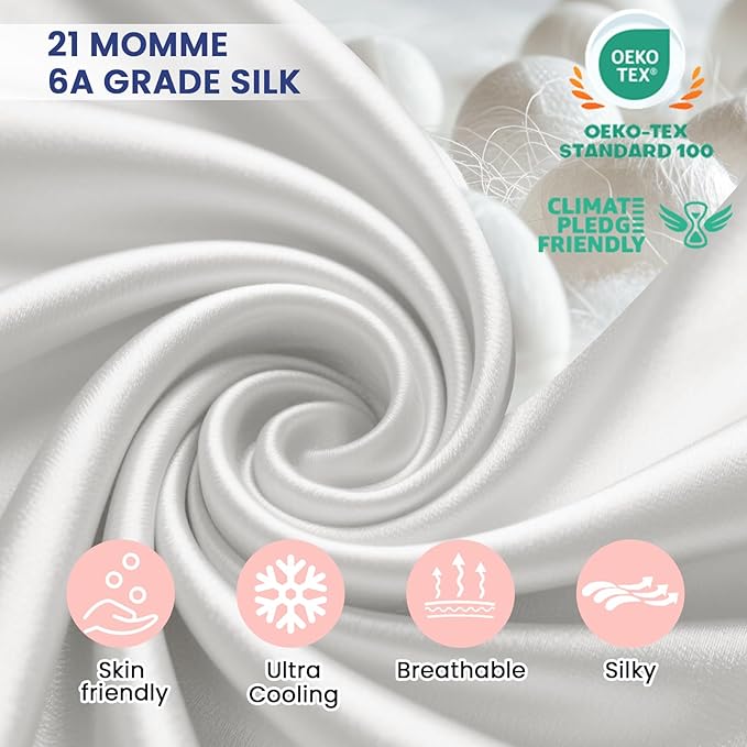 Ravmix 100% Silk Pillow Cases with Zipper, 21 Momme Mulberry Silk Pillowcase for Hair Skin Health, Soft Smooth Breathable Cool Pillow Cover for Beauty Sleep(Standard 20"x26", Ivory White) 1PC