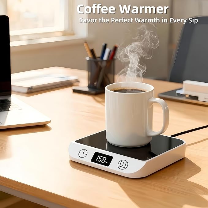 Coffee Mug Warmer, 20W Fast Heating & Constant Temperature Control, 6-Temp Settings, 1-12H Timer, Candle Warmer, Compatible with Various Cups for Coffee, Tea, Milk (White)